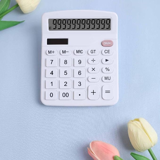 Office Desk Calculator, Cute Calculator for Kids, Basic Calculators Desktop, Dual Power Simple Financial Calculator with Big Button Large Display for Office Home and School (White)