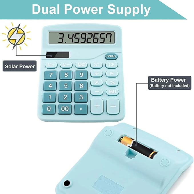 Office Desk Calculator, Cute Calculator for Kids, Basic Calculators Desktop, Dual Power Simple Financial Calculator with Big Button Large Display for Office Home and School (Blue)