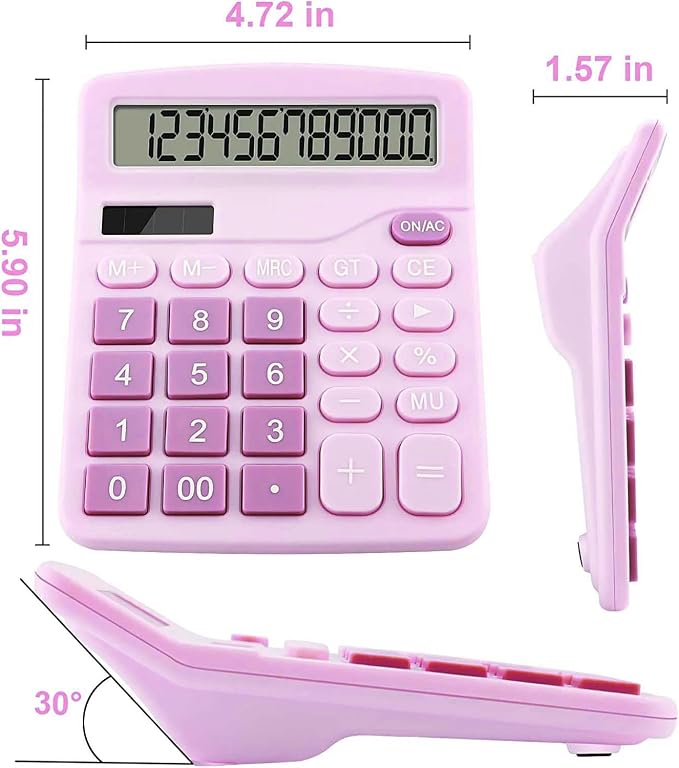 Office Desk Calculator, Cute Calculator for Kids, Basic Calculators Desktop, Dual Power Simple Financial Calculator with Big Button Large Display for Office Home and School (Purple)