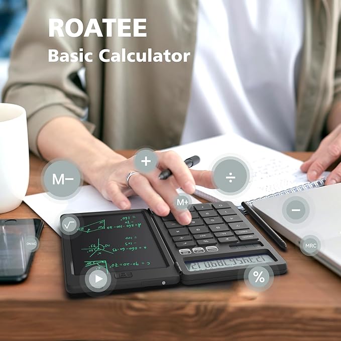 Desk Calculator with Erasable LCD Notepad Calculators ROATEE Desktop Basic Calculators for Middle School Cute Pocket Simple Calculator Office Desk Accessories Supplies Home Office Essential Big Button