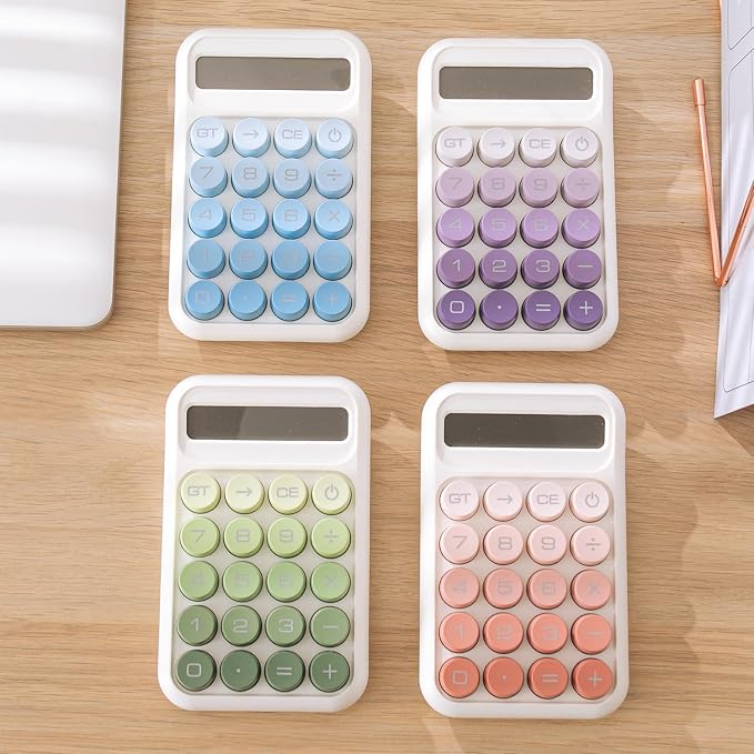 Y YOMA 1 Pack Mechanical Switch Calculator with 10 Digit Large LCD Display Big Button, Mini Cute Desktop Calculator 4 Function Basic Calculators for School Home Office Business, Leaf Green