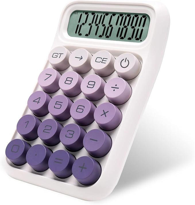 Y YOMA 1 Pack Mechanical Switch Calculator with 10 Digit Large LCD Display Big Button, Mini Cute Desktop Calculator 4 Function Basic Calculators for School Home Office Business, Dusty Violet