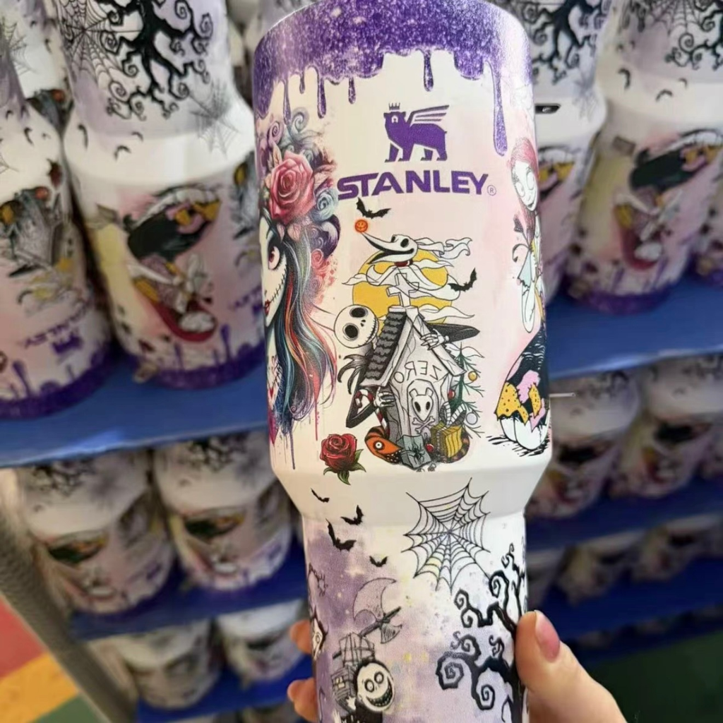 Nightmare Before Christmas 40oz Stanley Style Tumbler, Halloween Insulated Travel Mug with Lid and Straw  >